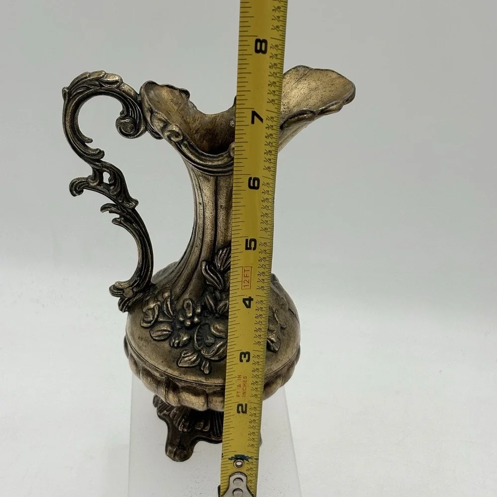 Vintage Solid Brass Ornate  Floral Vase Pitcher Made in Italy 7